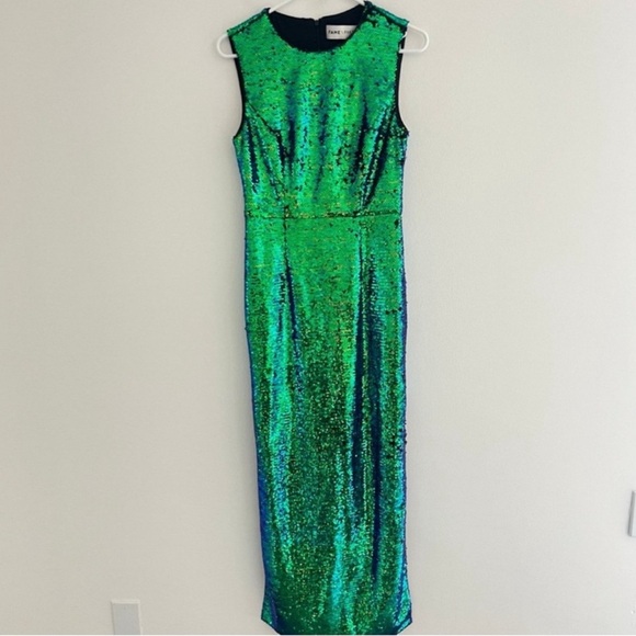 Fame and Partners Dresses & Skirts - Fame and Partners Green Black Sequin 100% Silk Maxi Dress 2